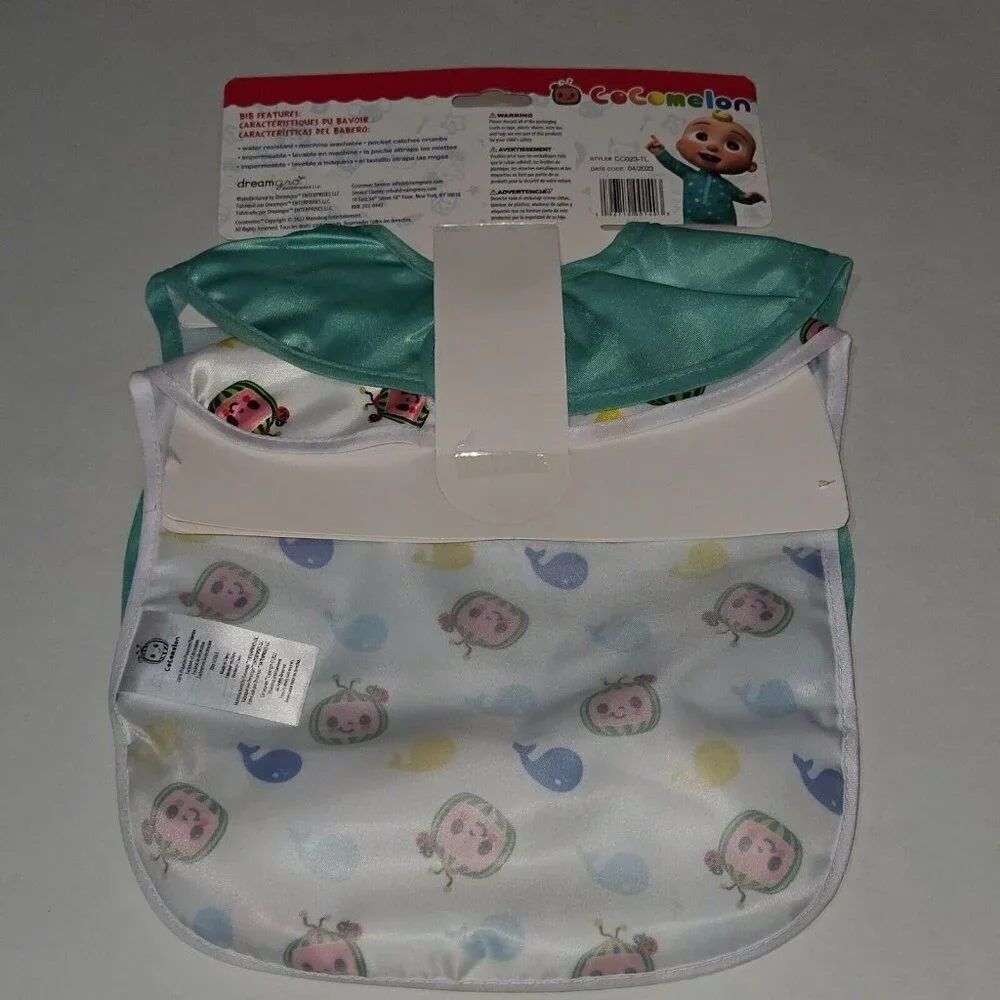 NEW 2-pack Cocomelon Bibs Crumb Catcher Pockets Water Resistant Dreamgro